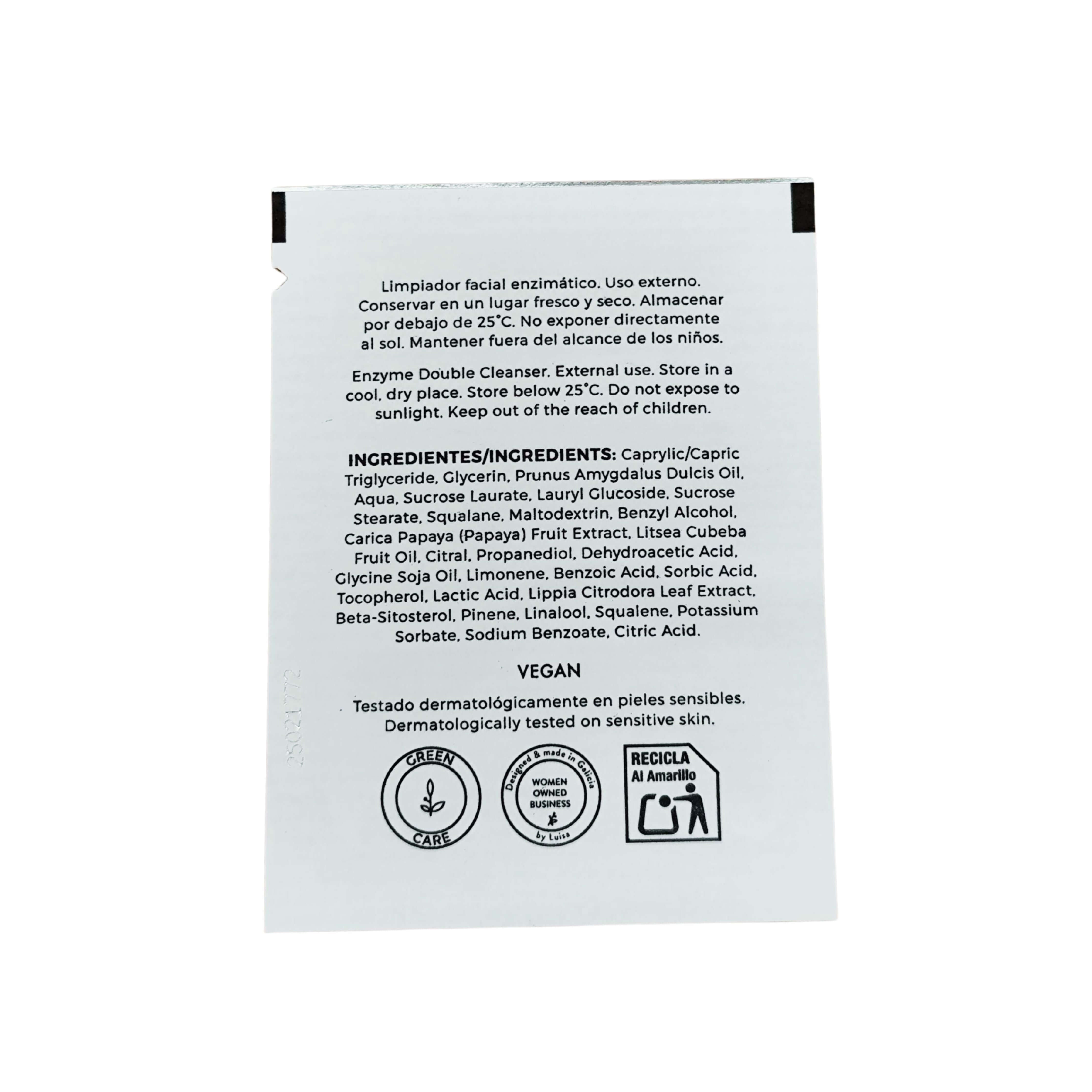 Nettoyant visage aux enzymes. 001 Double nettoyant aux enzymes. Huile gélifiée 3 ml.