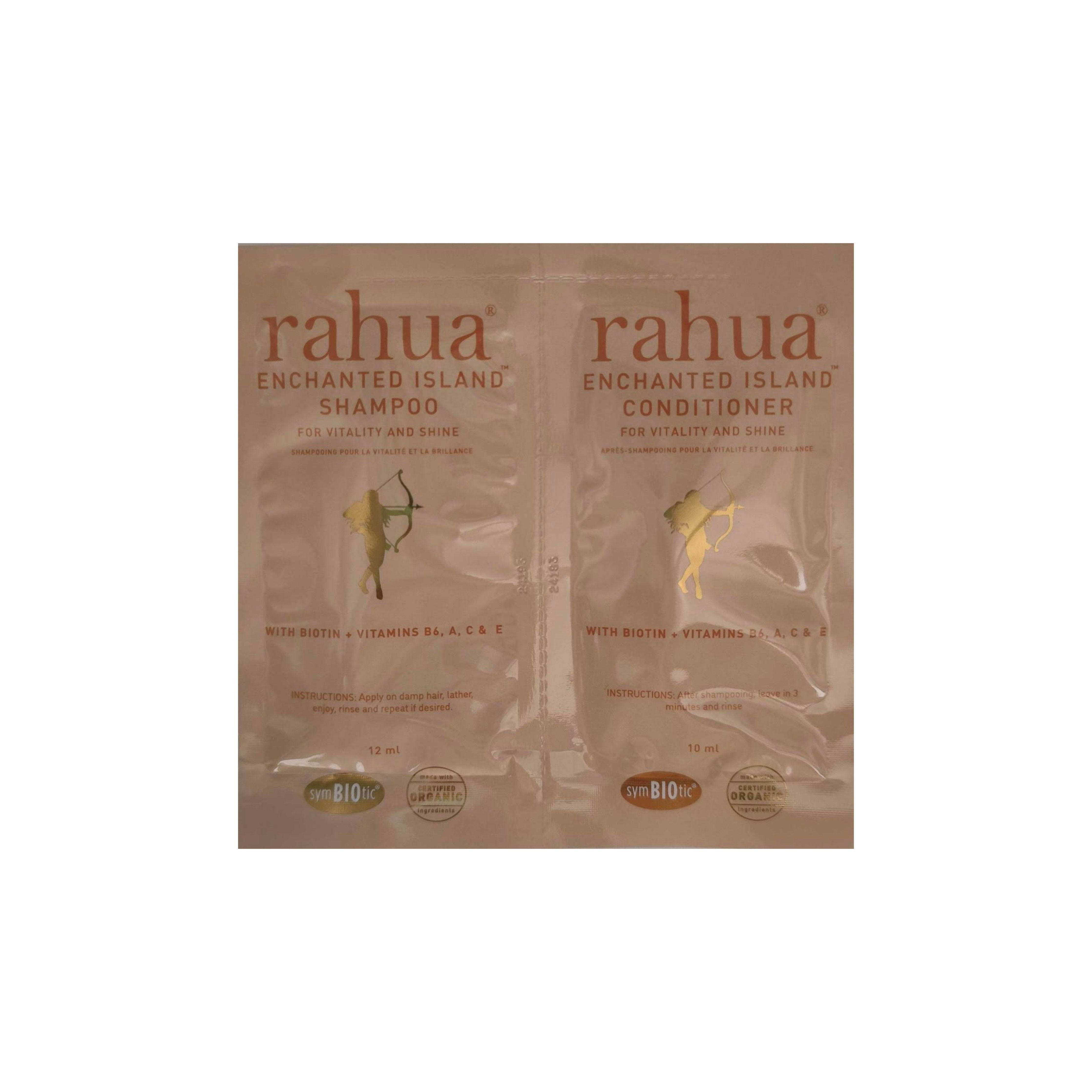 Sample pack of Enchanted Island strengthening and illuminating shampoo and conditioner