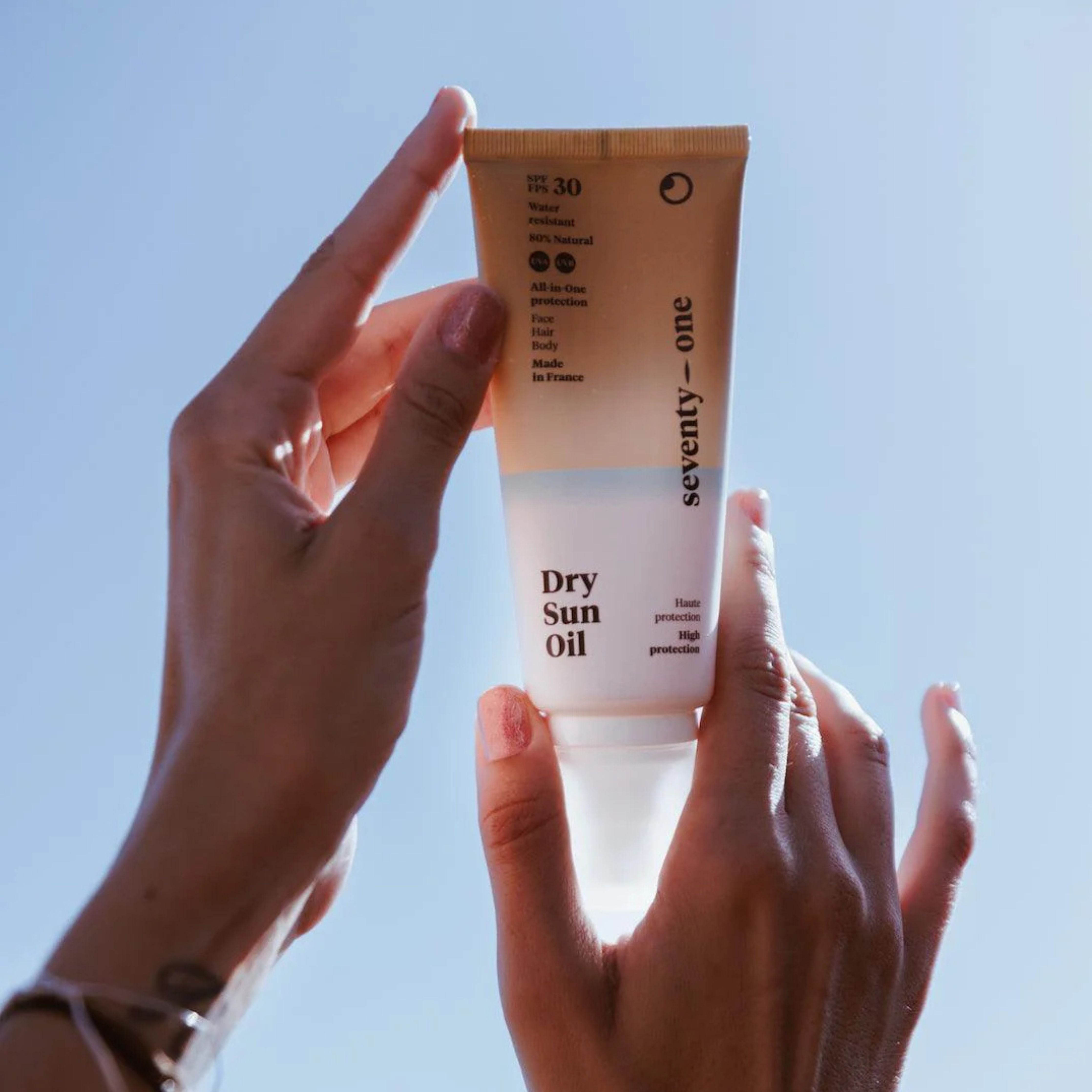 Crème solaire à l'huile sèche pour le visage, les cheveux et le corps SPF30+